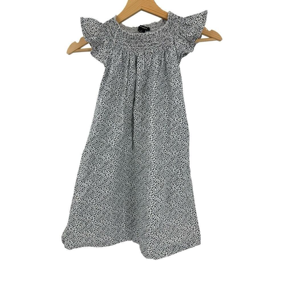 Something Navy Leaf-print Ruffle Sleeve Smocked A-line Dress Sz 4 Cotton